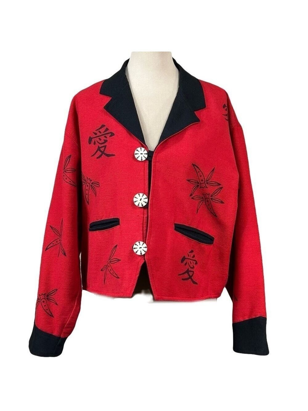 Venus Imports Red Black Dragonfly Cotton Pockets Jacket Size XL